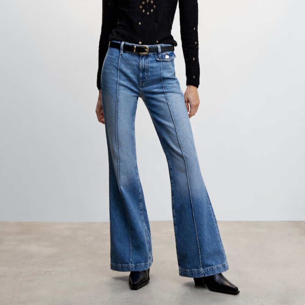 Mango High Rise Flare Jeans Front Seam Size 2